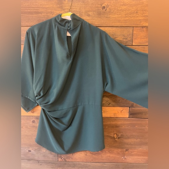 TopShop Origami Tuck Shirt Emerald Green Blouse Size 6 - Picture 5 of 10